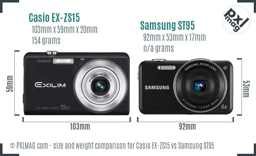 Casio EX-ZS15 vs Samsung ST95 size comparison Casio EX-ZS15 vs Samsung ST95 size comparison