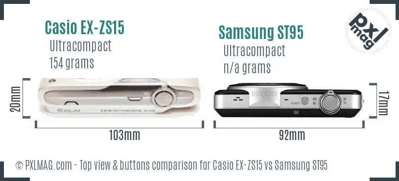 Casio EX-ZS15 vs Samsung ST95 top view buttons comparison Casio EX-ZS15 vs Samsung ST95 top view buttons comparison