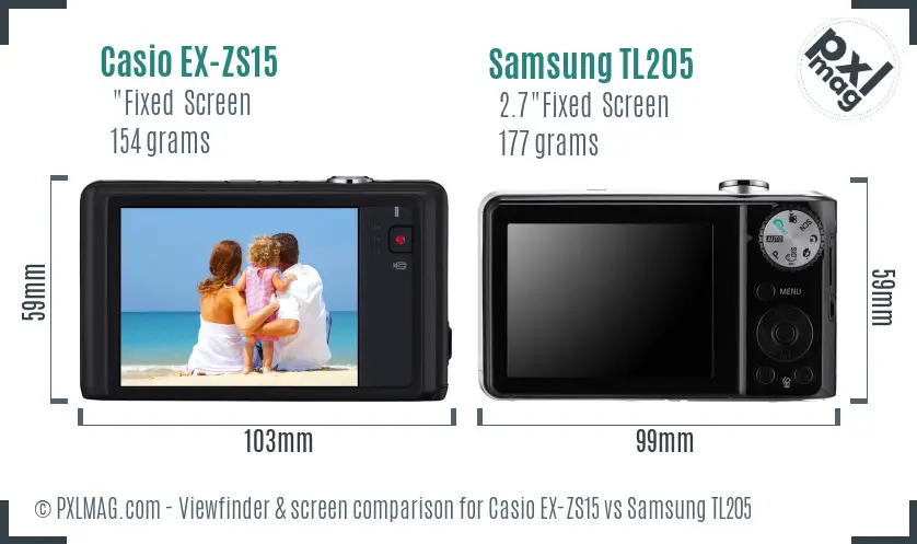 Casio EX-ZS15 vs Samsung TL205 Screen and Viewfinder comparison