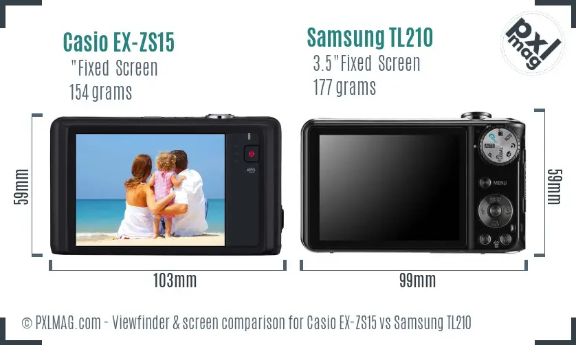 Casio EX-ZS15 vs Samsung TL210 Screen and Viewfinder comparison