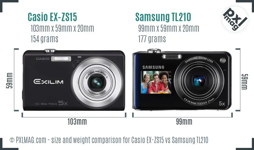 Casio EX-ZS15 vs Samsung TL210 size comparison