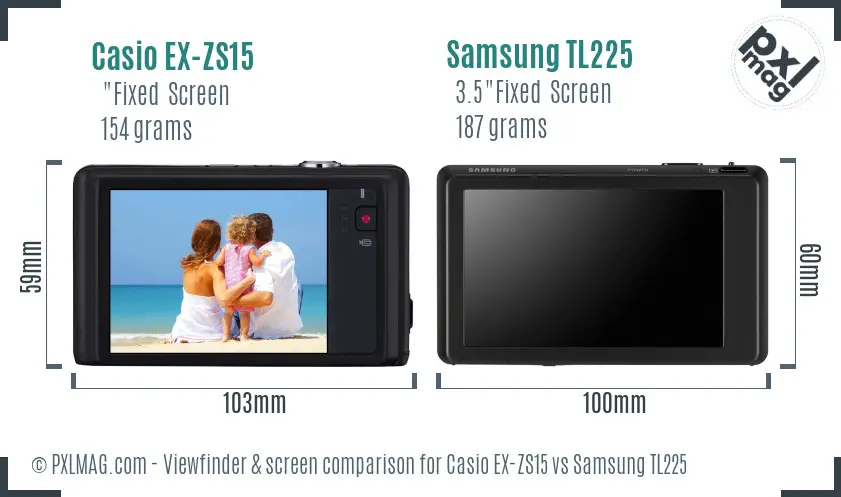 Casio EX-ZS15 vs Samsung TL225 Screen and Viewfinder comparison