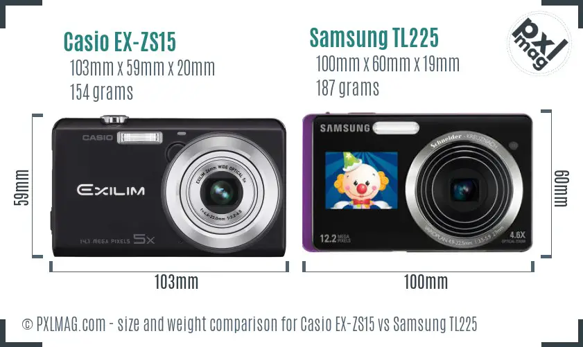Casio EX-ZS15 vs Samsung TL225 size comparison