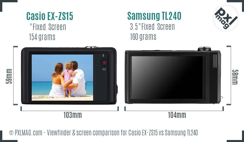 Casio EX-ZS15 vs Samsung TL240 Screen and Viewfinder comparison