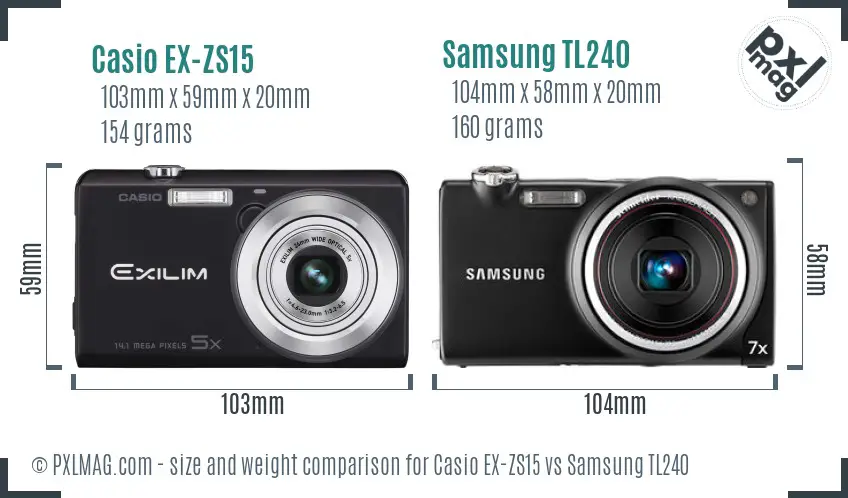 Casio EX-ZS15 vs Samsung TL240 size comparison