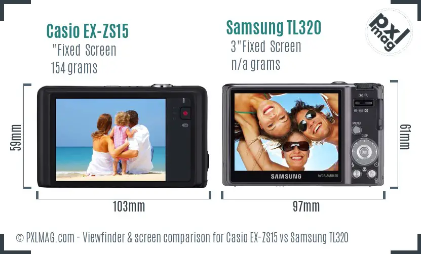 Casio EX-ZS15 vs Samsung TL320 Screen and Viewfinder comparison