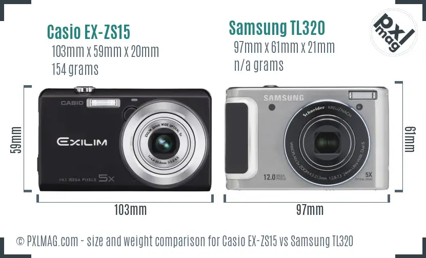 Casio EX-ZS15 vs Samsung TL320 size comparison