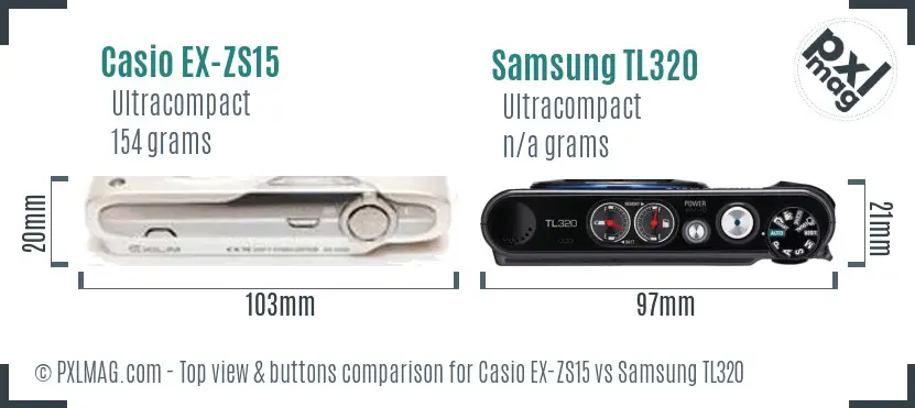 Casio EX-ZS15 vs Samsung TL320 top view buttons comparison