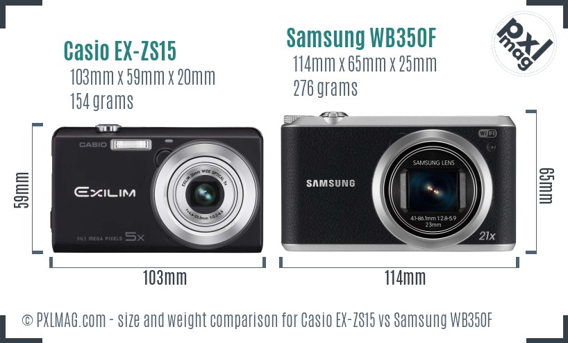 Casio EX-ZS15 vs Samsung WB350F size comparison