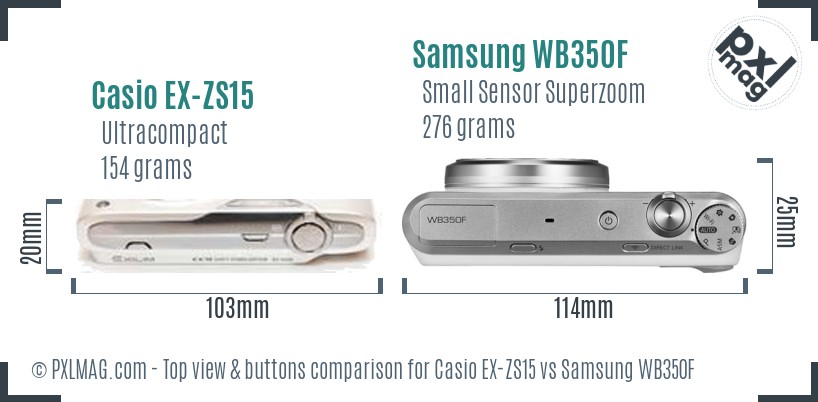 Casio EX-ZS15 vs Samsung WB350F top view buttons comparison