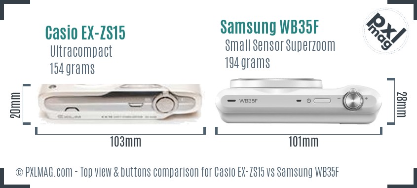 Casio EX-ZS15 vs Samsung WB35F top view buttons comparison