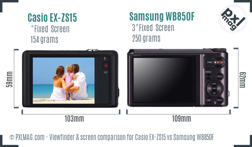 Casio EX-ZS15 vs Samsung WB850F Screen and Viewfinder comparison