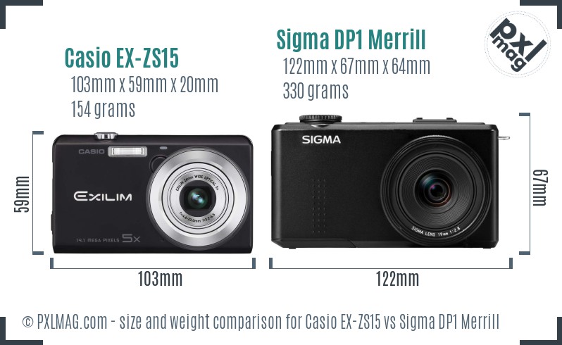Casio EX-ZS15 vs Sigma DP1 Merrill size comparison Casio EX-ZS15 vs Sigma DP1 Merrill size comparison