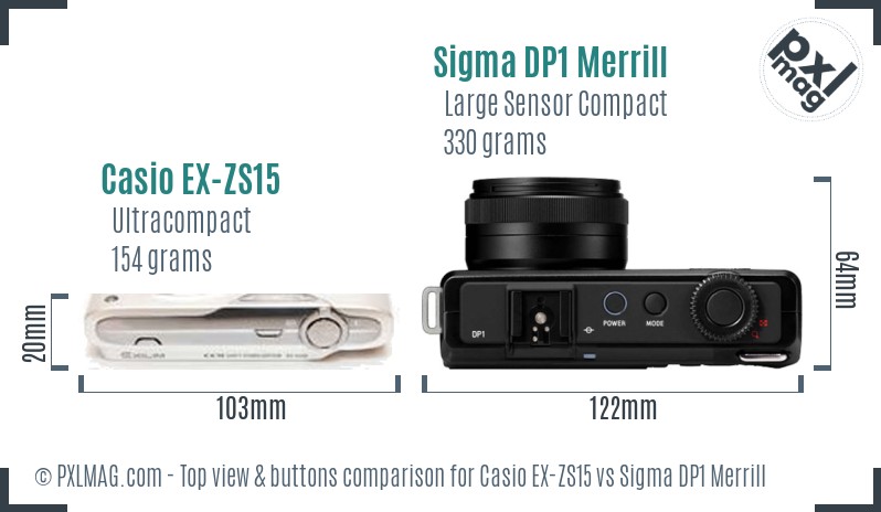 Casio EX-ZS15 vs Sigma DP1 Merrill top view buttons comparison