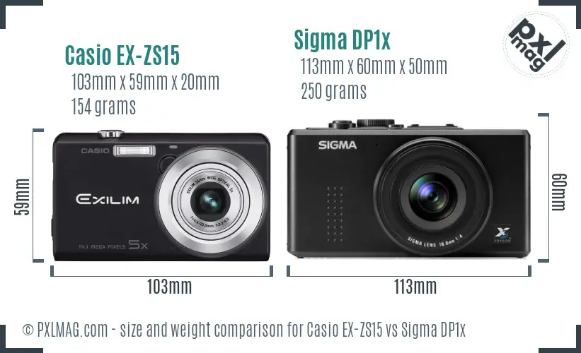 Casio EX-ZS15 vs Sigma DP1x size comparison