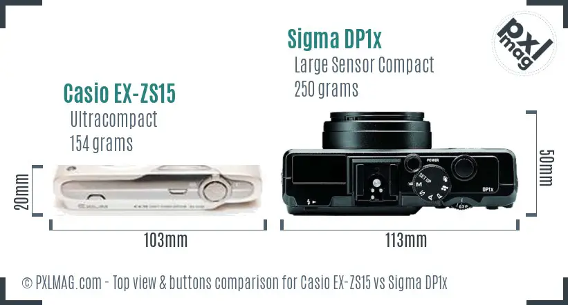 Casio EX-ZS15 vs Sigma DP1x top view buttons comparison