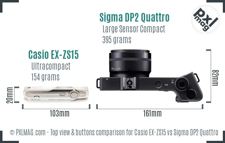 Casio EX-ZS15 vs Sigma DP2 Quattro top view buttons comparison Casio EX-ZS15 vs Sigma DP2 Quattro top view buttons comparison