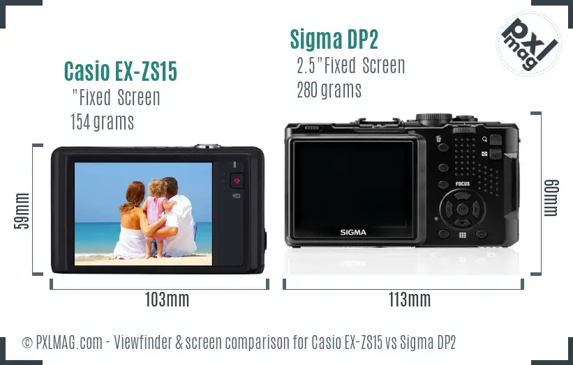 Casio EX-ZS15 vs Sigma DP2 Screen and Viewfinder comparison