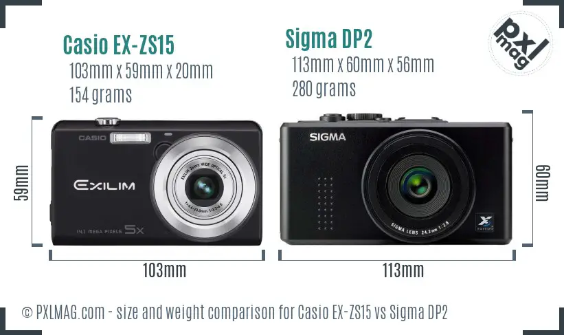 Casio EX-ZS15 vs Sigma DP2 size comparison