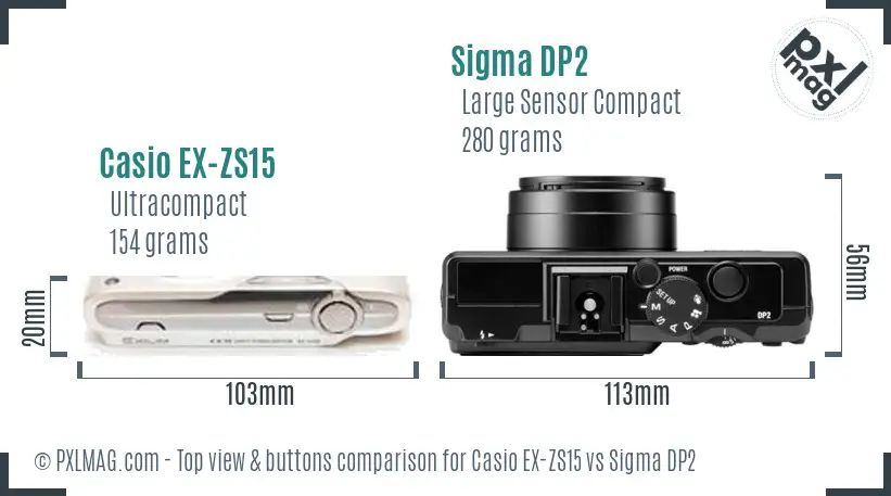 Casio EX-ZS15 vs Sigma DP2 top view buttons comparison