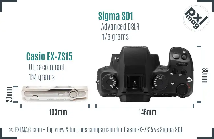 Casio EX-ZS15 vs Sigma SD1 top view buttons comparison