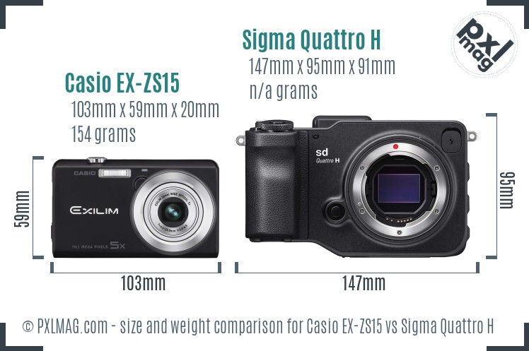 Casio EX-ZS15 vs Sigma Quattro H size comparison