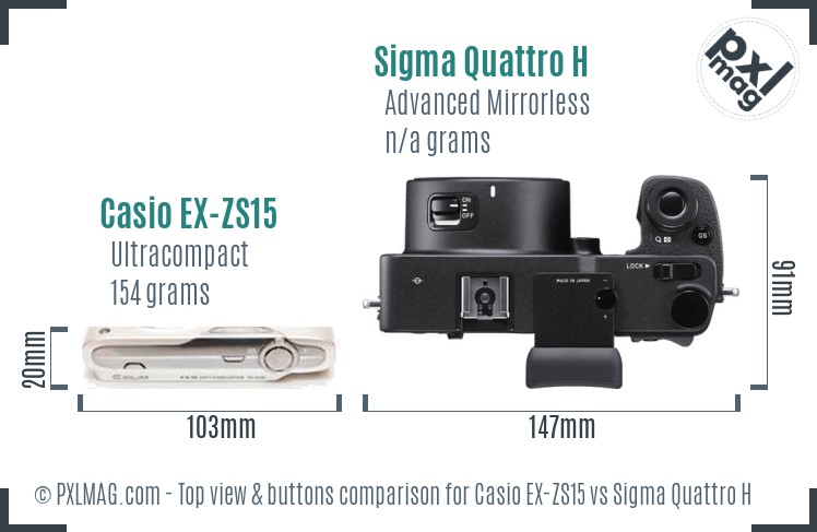 Casio EX-ZS15 vs Sigma Quattro H top view buttons comparison