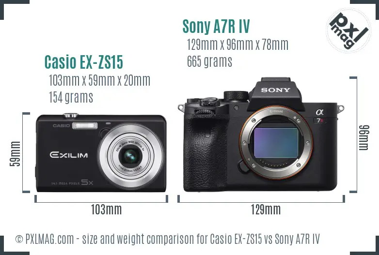 Casio EX-ZS15 vs Sony A7R IV size comparison