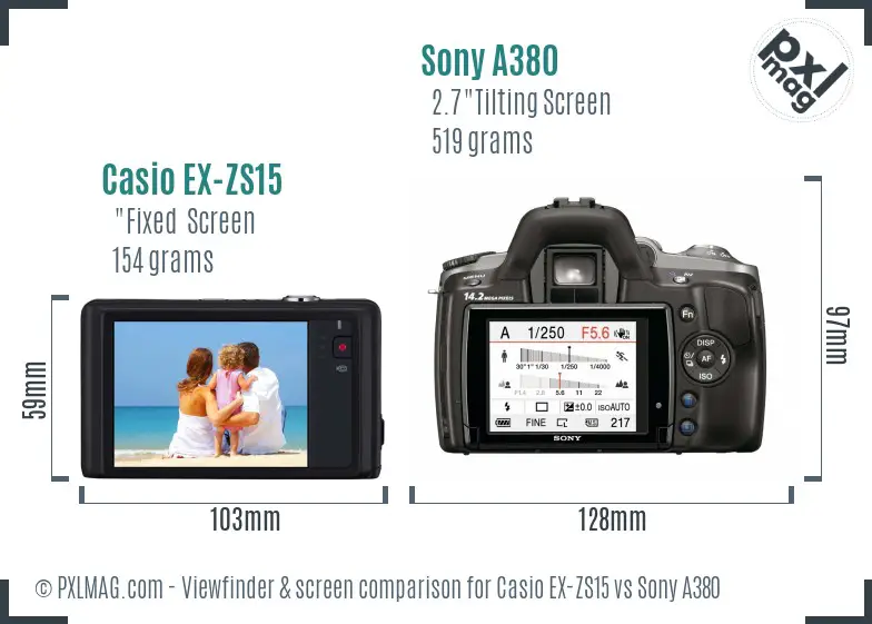 Casio EX-ZS15 vs Sony A380 Screen and Viewfinder comparison