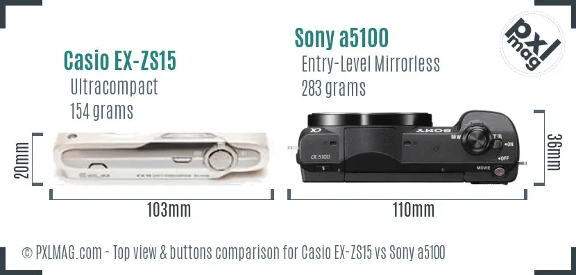 Casio EX-ZS15 vs Sony a5100 top view buttons comparison