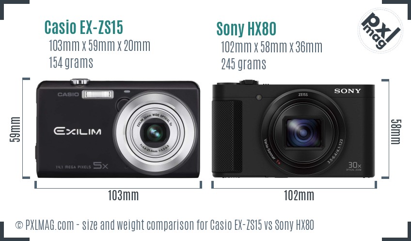 Casio EX-ZS15 vs Sony HX80 size comparison