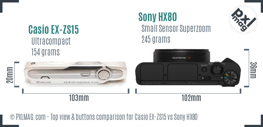 Casio EX-ZS15 vs Sony HX80 top view buttons comparison