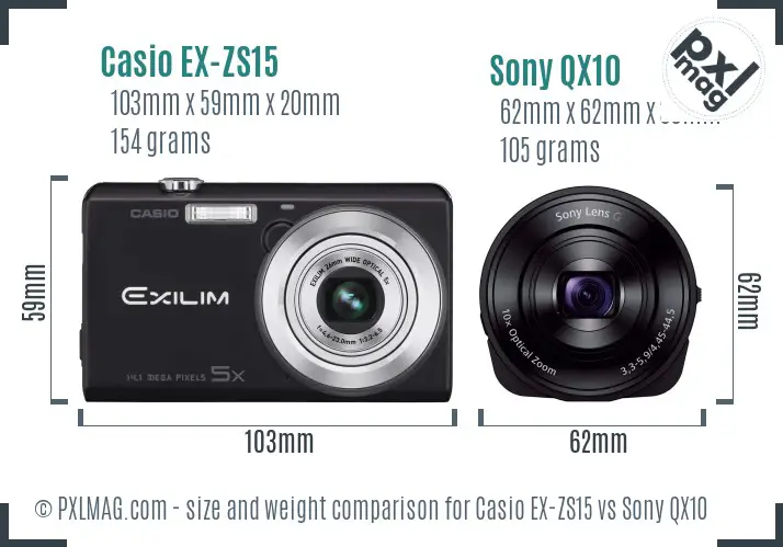 Casio EX-ZS15 vs Sony QX10 size comparison