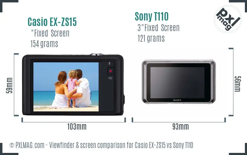 Casio EX-ZS15 vs Sony T110 Screen and Viewfinder comparison