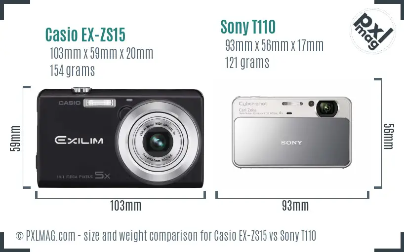 Casio EX-ZS15 vs Sony T110 size comparison