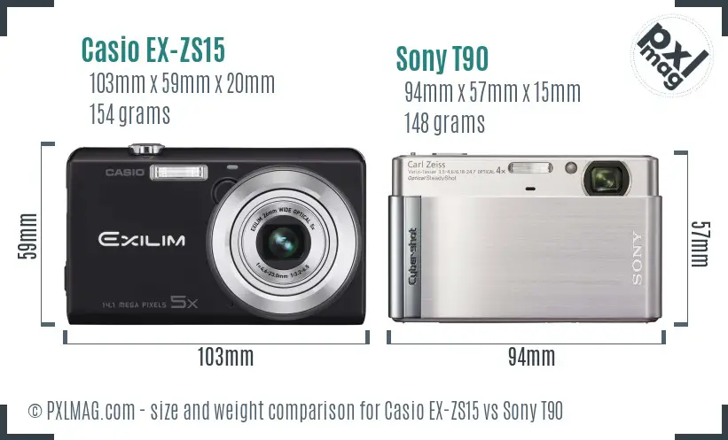 Casio EX-ZS15 vs Sony T90 size comparison