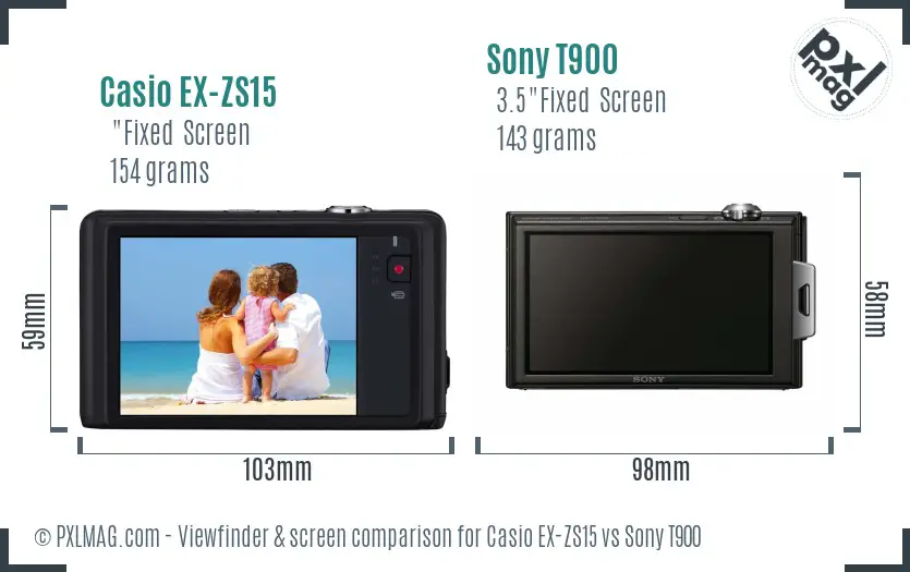 Casio EX-ZS15 vs Sony T900 Screen and Viewfinder comparison