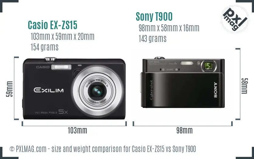 Casio EX-ZS15 vs Sony T900 size comparison