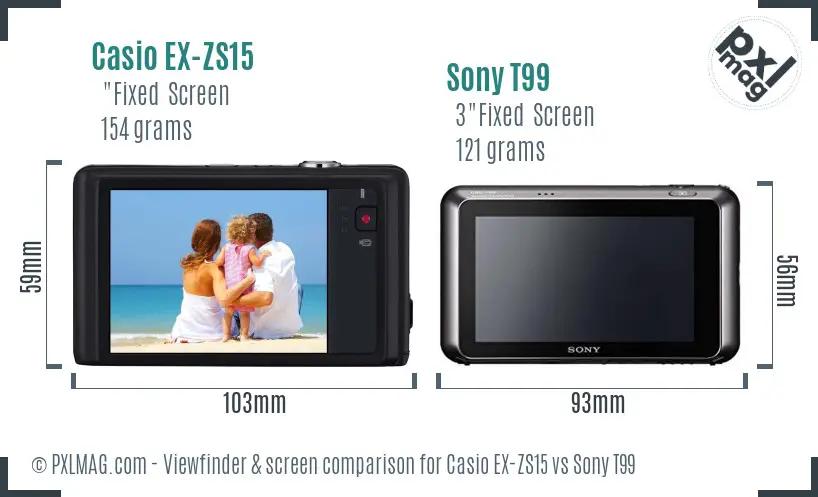 Casio EX-ZS15 vs Sony T99 Screen and Viewfinder comparison