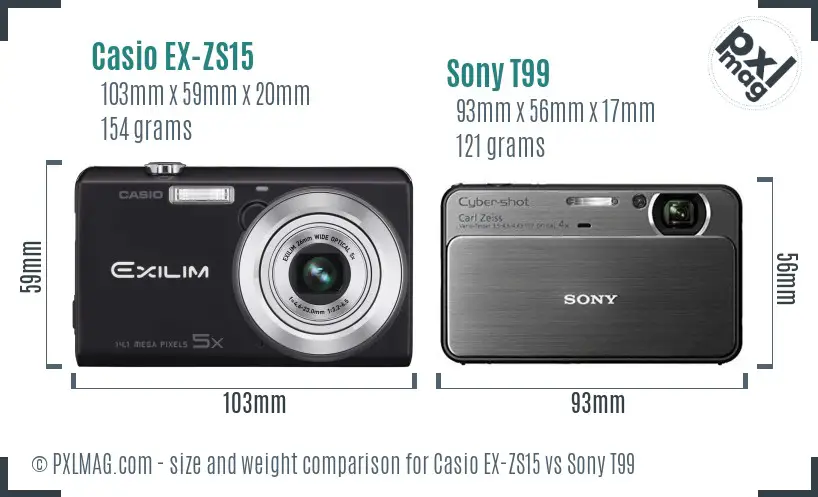 Casio EX-ZS15 vs Sony T99 size comparison