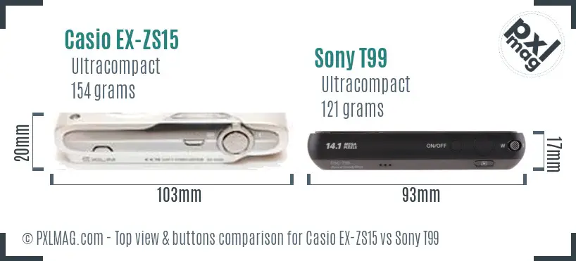 Casio EX-ZS15 vs Sony T99 top view buttons comparison