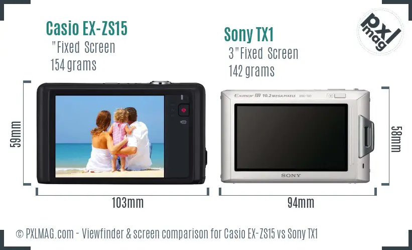 Casio EX-ZS15 vs Sony TX1 Screen and Viewfinder comparison