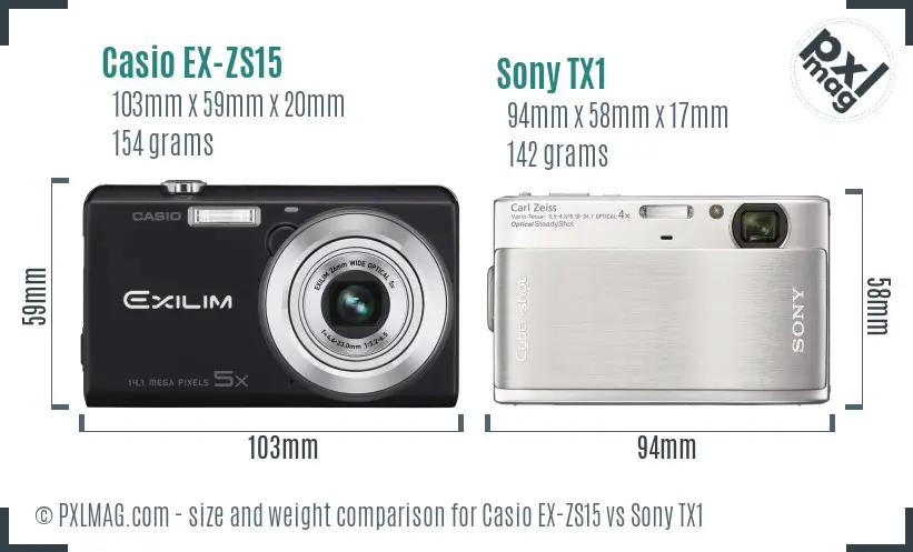 Casio EX-ZS15 vs Sony TX1 size comparison