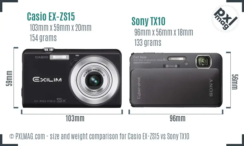 Casio EX-ZS15 vs Sony TX10 size comparison