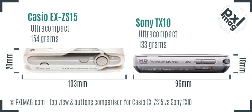 Casio EX-ZS15 vs Sony TX10 top view buttons comparison