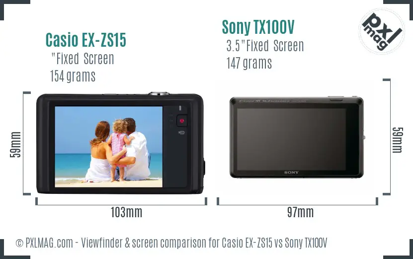 Casio EX-ZS15 vs Sony TX100V Screen and Viewfinder comparison
