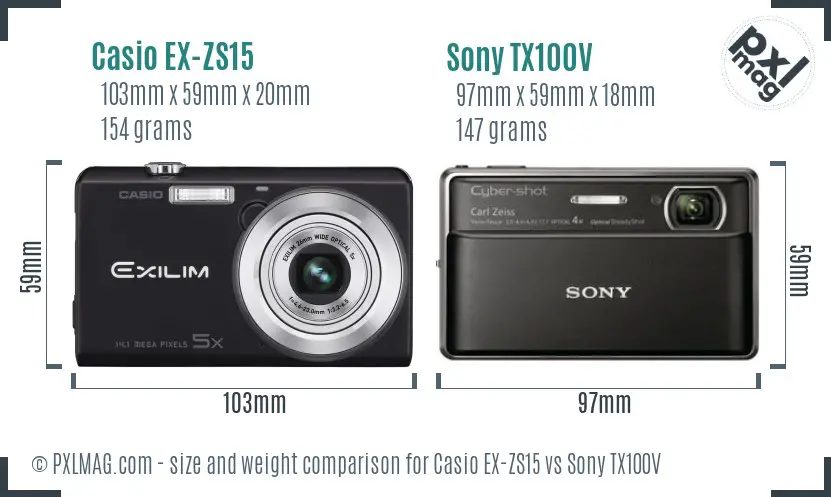 Casio EX-ZS15 vs Sony TX100V size comparison