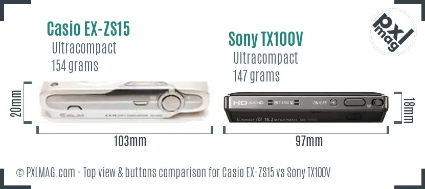 Casio EX-ZS15 vs Sony TX100V top view buttons comparison