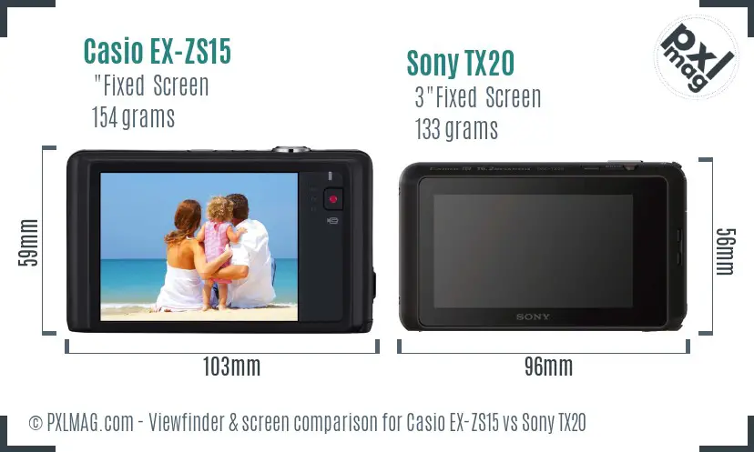 Casio EX-ZS15 vs Sony TX20 Screen and Viewfinder comparison