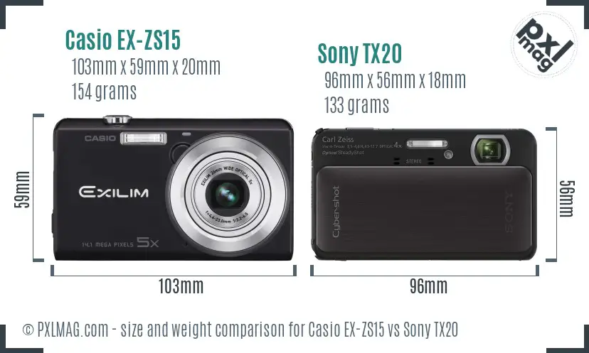 Casio EX-ZS15 vs Sony TX20 size comparison